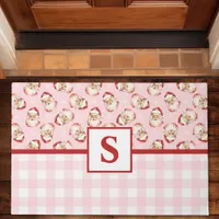 Vintage Santa Pink Gingham Monogrammed Christmas Doormat