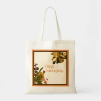 Happy Thanksgiving Orange & Brown Autumn Floral Tote Bag