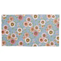 Pink Daisy Floral on Blue Pillow Case