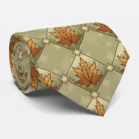 Autumn Leaves with Stars Diamond Pattern Neck Tie