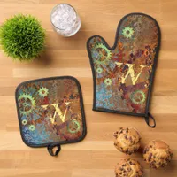 Personalized Steampunk Rusty Clockwork Gears  Oven Mitt & Pot Holder Set