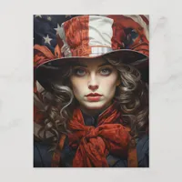 Patriotic American Woman Postcard