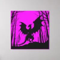 Black Silhouette Dragon on Pink - Fantasy | Canvas Print