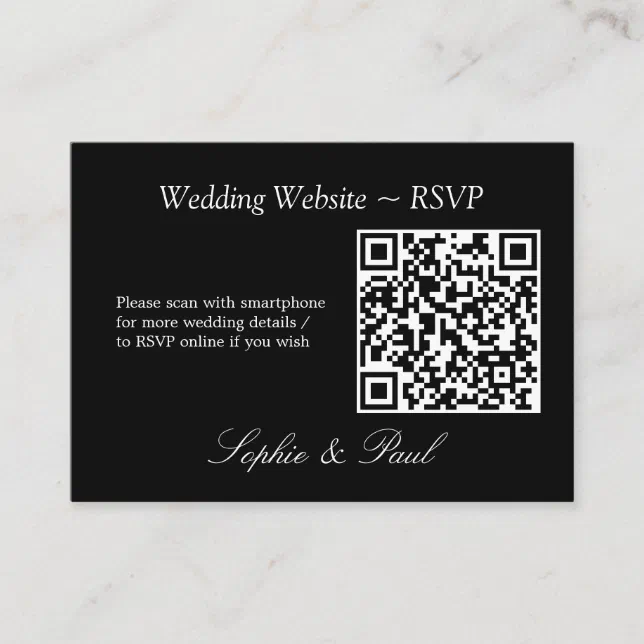 Elegant Black White QR Code Website RSVP Card