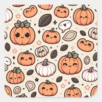 Cute Pumpkins and Pumpkin Seeds Halloween Party Square Sticker