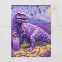 A purple T-Rex with lavender lemonade  Postcard