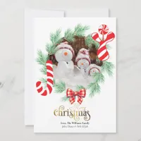 Joy Candy Cane Pine Tree Wreath Photo Christmas Holiday Card