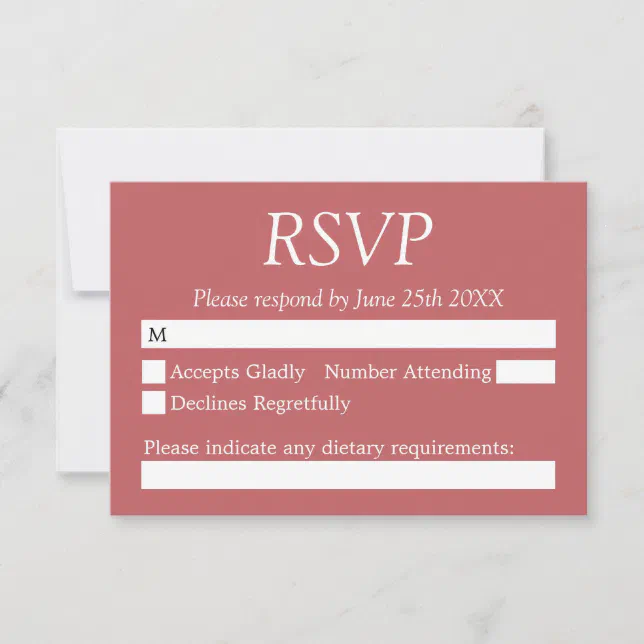 Stylish Dusty Rose Pink Wedding RSVP Card