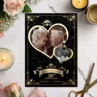 Golden Anniversary Love Heart Then & Now Photo Foil Invitation