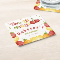 Two-tti Frutti Fruity Fun Second Birthday Party Square Paper Coaster