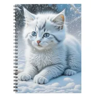 Cute White Cat Playing in the Snow Notebook