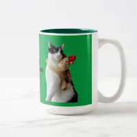 White and Black Cat & Reindeer Christmas Toy Two-Tone Coffee Mug