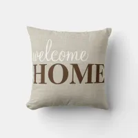 Rustic Farmhouse Welcome Home Faux Burlap Throw Pillow