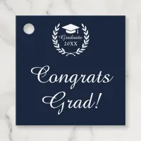 Congrats Grad Elegant Navy Blue Custom Graduation Favor Tags