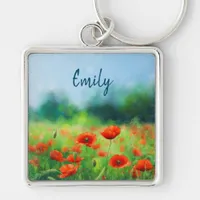 Colorful Field with Poppies Keychain