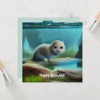 Cute baby otter in pond - personalizable greeting  card