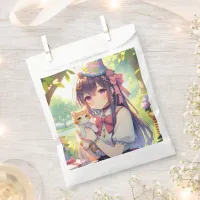 Pretty Anime Holding Kitten Girl's Birthday Favor Bag