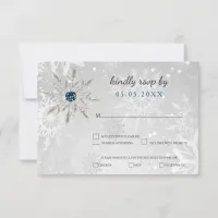 silver aqua snowflakes winter wedding rsvp invitation