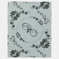 Simple Black Hearts, Floral, Infinity on Gray | Fleece Blanket