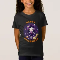 Cute Kawaii Girl in Pumpkins Halloween T-Shirt