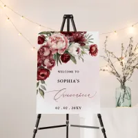 Burgundy Blush Floral Quinceañera Welcome Sign