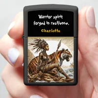 Warrior seated beside a roaring tiger in nature zippo lighter