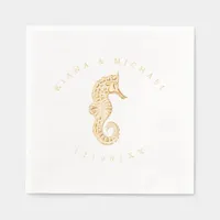 Sea Foam Beach Wedding Seahorse ID837 Foil Napkins