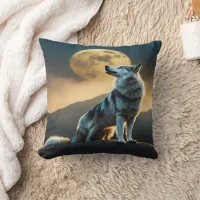 Majestic Wolf Howling Under Full Moon at Dusk Throw Pillow