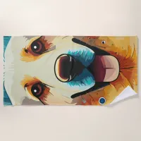 Happy Golden Retriever Beach Towel