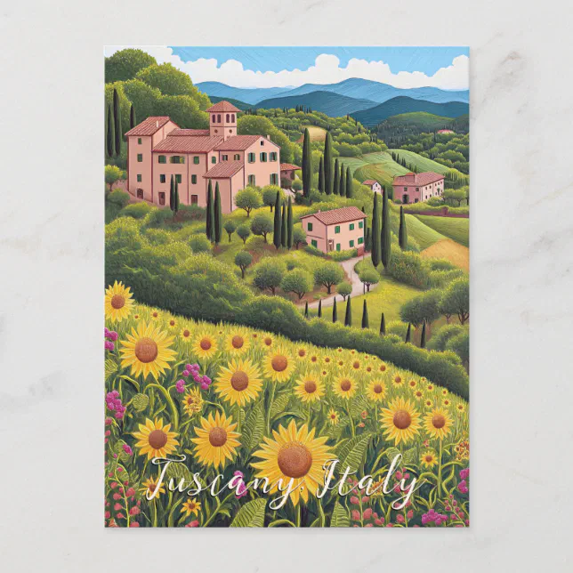 Tuscany Sunflower Valley | Italy Travel | Art Postcard