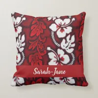 Red and White Hawaiian Hibiscus Tropical Floral Throw Pillow