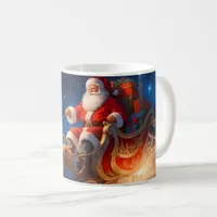 Santa Delivering Toys on a Slope with Reindeer Coffee Mug