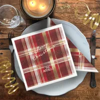 Red Gold Christmas Tartan Pattern#7 ID1009 Paper Dinner Napkins