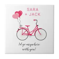 Love Hearts Bicycle Valentine Personalized Custom Ceramic Tile