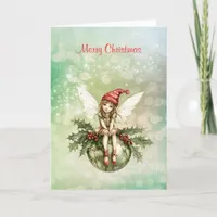 Cute Christmas Fairy on an Ornament Holiday Card