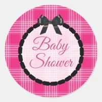 Baby Shower Pink and black Plaid and Bow Stickers