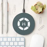 Futuristic SciFi Circle With Custom Monogram Grey Wireless Charger