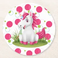 Unicorn Birthday Theme Round Paper Coaster