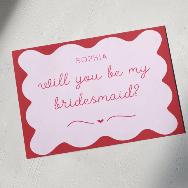 Modern Red & Pink Personalized Bridesmaid Proposal Note Card
