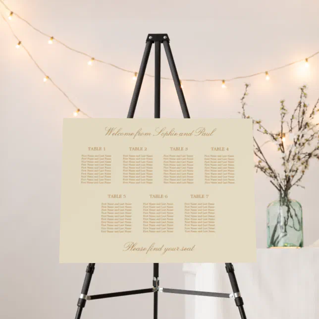 Cream Beige 7 Table Wedding Seating Chart Foam Board