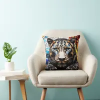 Black Tiger Mosaic Stained Glass Cushion