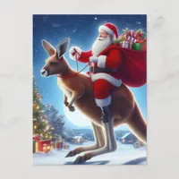 Fantasy Santa and a Kangaroo Postcard