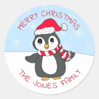 Cute Christmas Penguin Snowflakes Holidays Classic Round Sticker