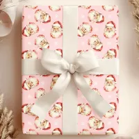 Pink Vintage Santa Claus Face Watercolor Wrapping Paper