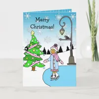 Pretty Snowflakes and Ethnic Ice Skater Christmas Card
