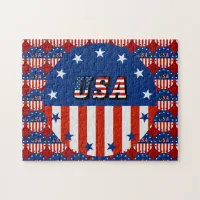 USA Flag Text Circle Pattern 11" x 14" Jigsaw Puzzle