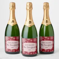 Happy Holidays Red White Snowflakes Sparkling Wine Label