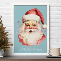 Blue Vintage Retro Santa Claus Family Christmas Poster