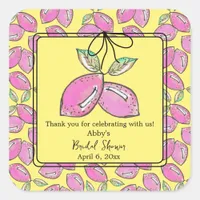 Bridal Shower Main Squeeze Retro Pink Lemon Bow Square Sticker