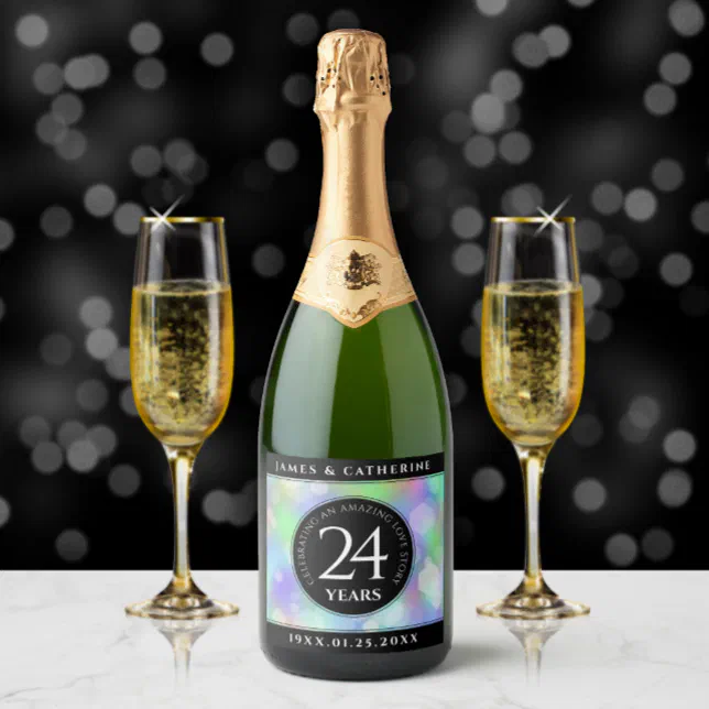 Elegant 24th Opal Wedding Anniversary Celebration Sparkling Wine Label